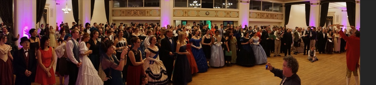 Panorama of the dancer singing at the end of the Gaskell Ball