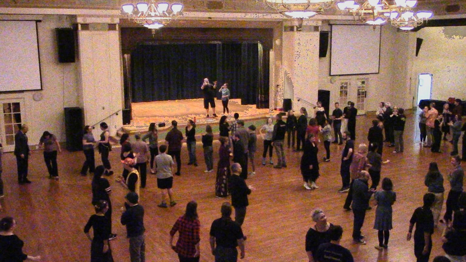 Dance class instruction at the Gaskell Ball